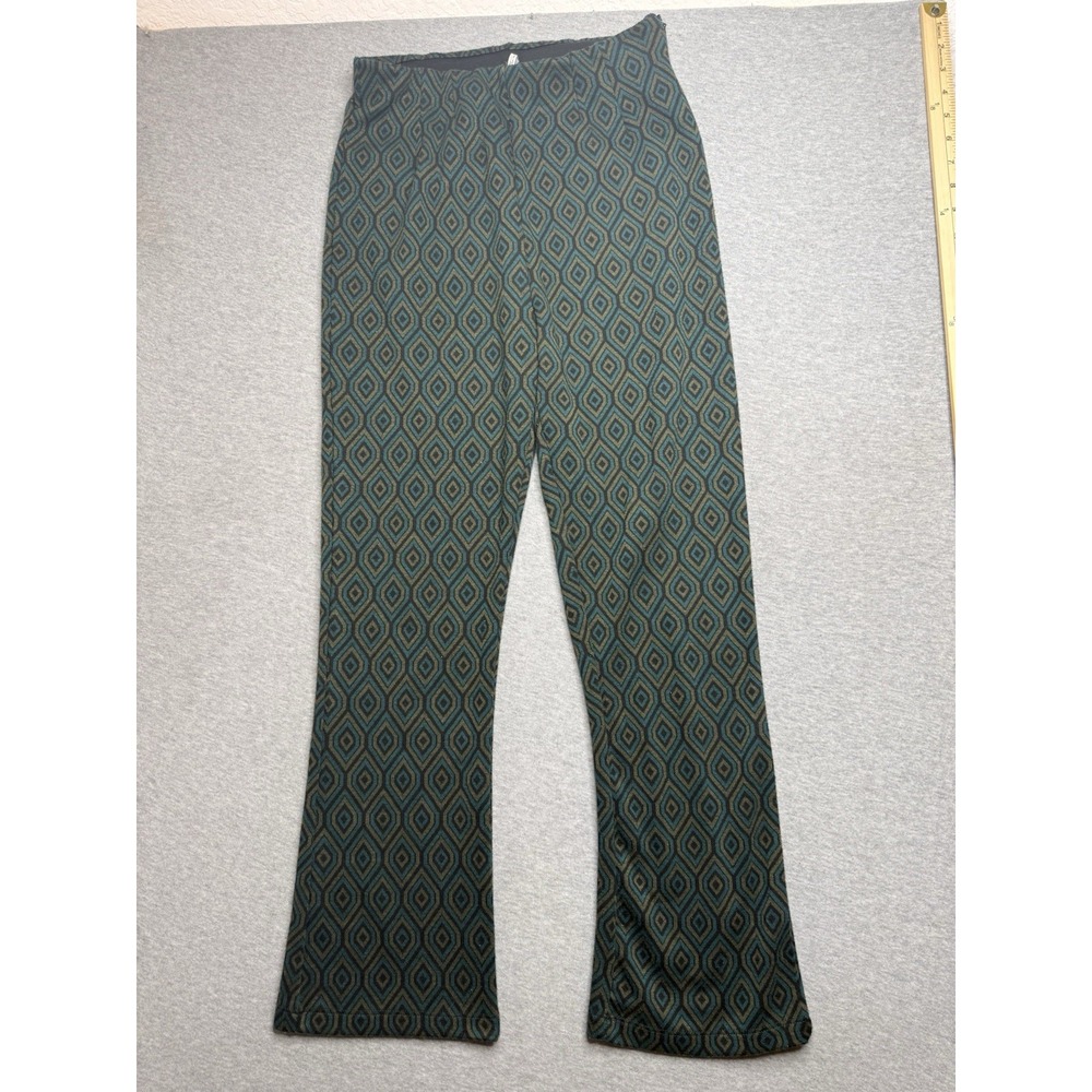 Free‎ People Geometric Print Flare Pants Stretch Knit Boho Retro SideZip Size 6
